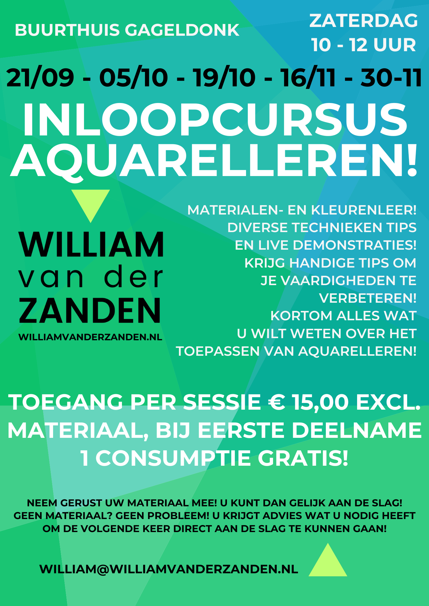 Inloopcursus Aquarelleren William van der Zanden Buurthuis Gageldonk